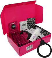 Set prezervativ ranforsat - Anal pack (72 ks) + Lubrifiant anal SE 15ml + cătușe de silicon Handcuffs